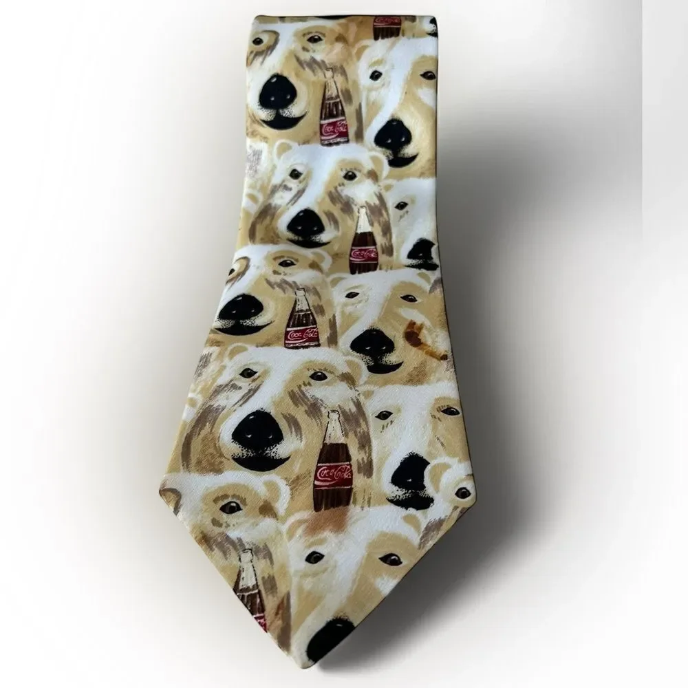 Vintage Coca-Cola Polar Bear Necktie - 60” Silk Tie - 90’s